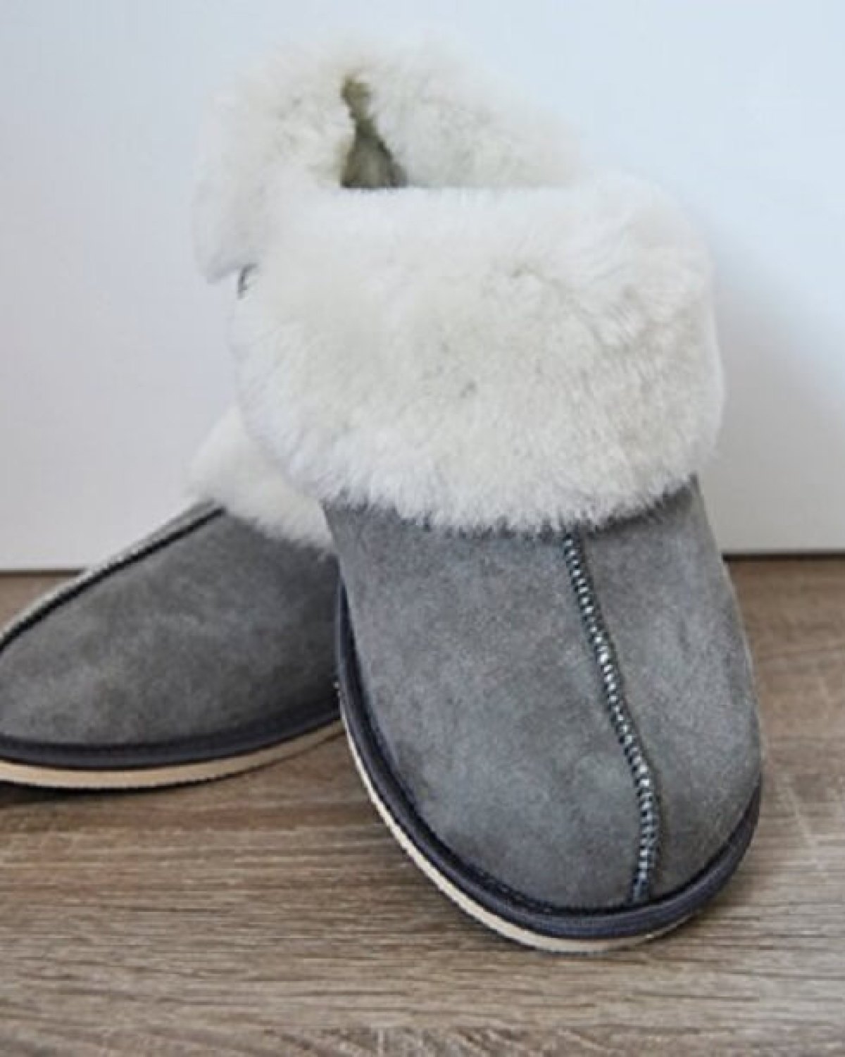 Natural Warm Cozy Leather ORGINAL Wool Sheepskin Fur Slippers Grey 1
