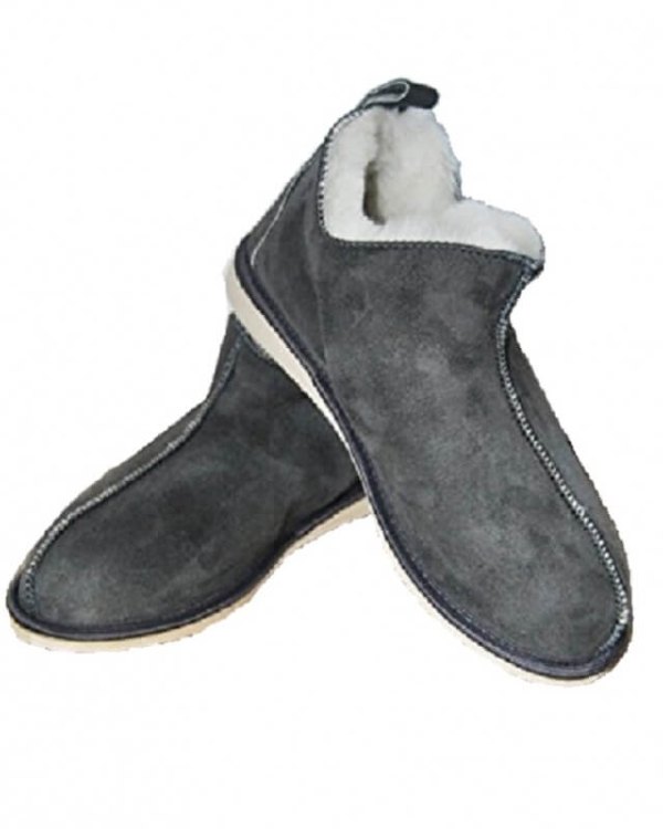 Grey Natural Warm Cozy Leather ORGINAL Wool Sheepskin Fur Slippers