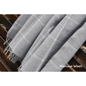 Natural Merino Wool Blanket / Wool Bed Throw Double Size  160 x 200 cm light grey