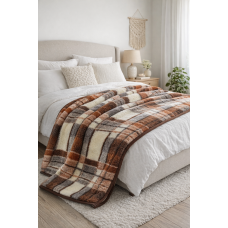 Natural Merino Wool Blanket Bed Throw , Bed Cover Sofa Pad Brown CHECKED 