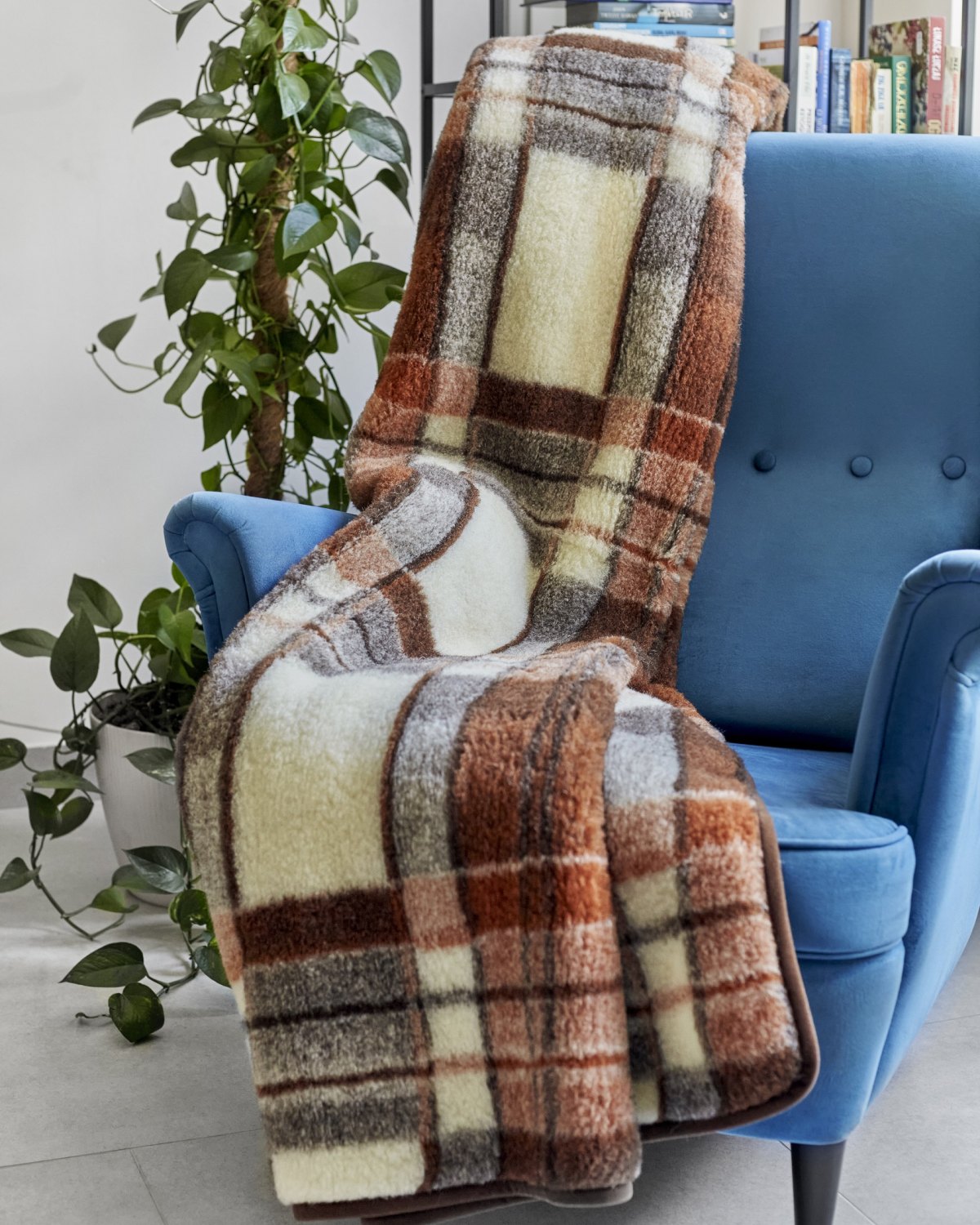 Natural Merino Wool Blanket Bed Throw , Bed Cover Sofa Pad Brown CHECKED