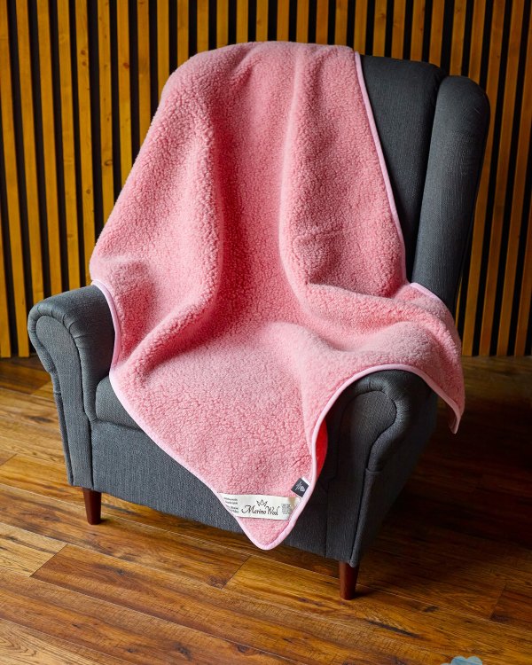 Natural & Warm Merino Wool Blanket Bed Wool Throw , Bed Cover Sofa Pad Pink