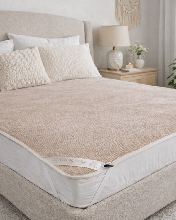 Natural Merino Wool Perugiano Wool Topper / Bed Sheet / Under blanket / Mattress Topper / Bed Pad / All Sizes : SINGLE , DOUBLE , KING 