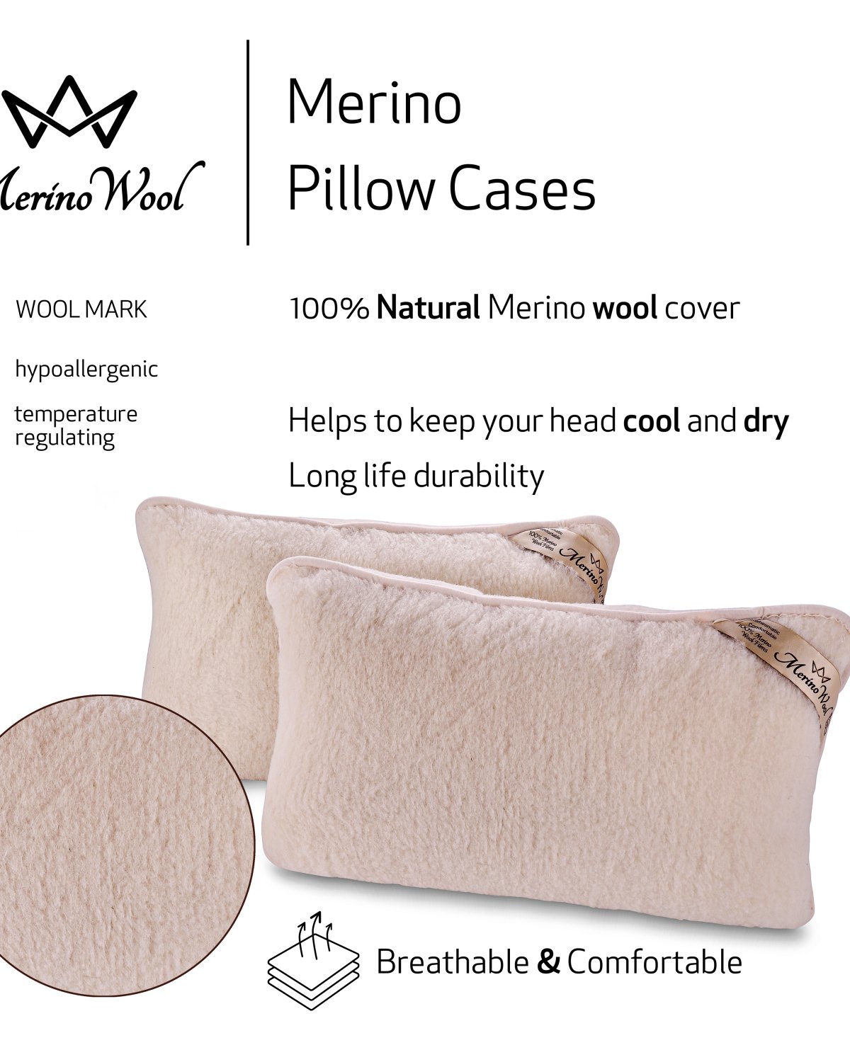 Lambswool Merino Wool Pillow Case / Pillow Cover 45 x 75 cm  (2pcs)