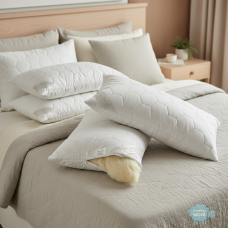 Pack of 2 Classic Merino Wool Pillow 45 x 75 cm + Removable Cotton Zipped Cover 19" x 29"  Hypoallergenic