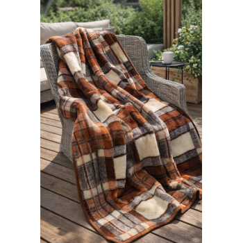 Natural Merino Wool Blanket Bed Throw , Bed Cover Sofa Pad Brown CHECKED 