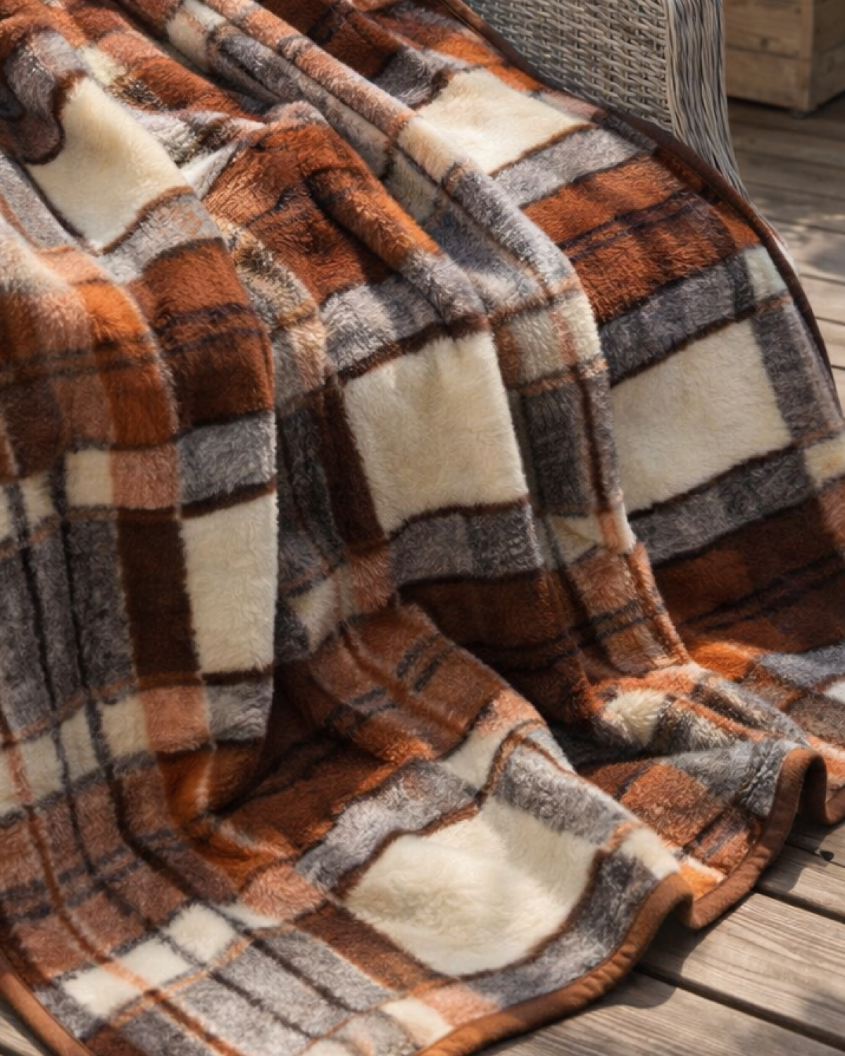 Natural Merino Wool Blanket Bed Throw , Bed Cover Sofa Pad Brown CHECKED